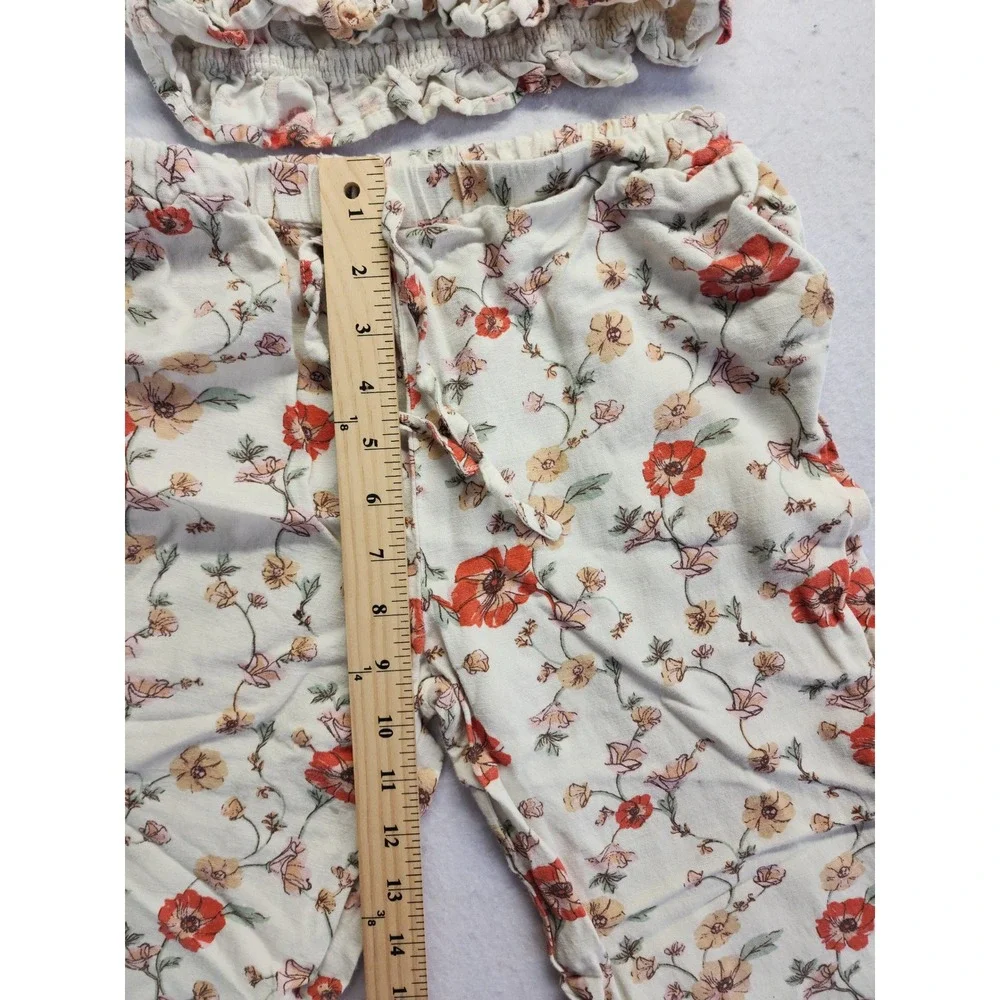 H&M Floral Smocked Crop Top and Pants Set Cream Red Size 12